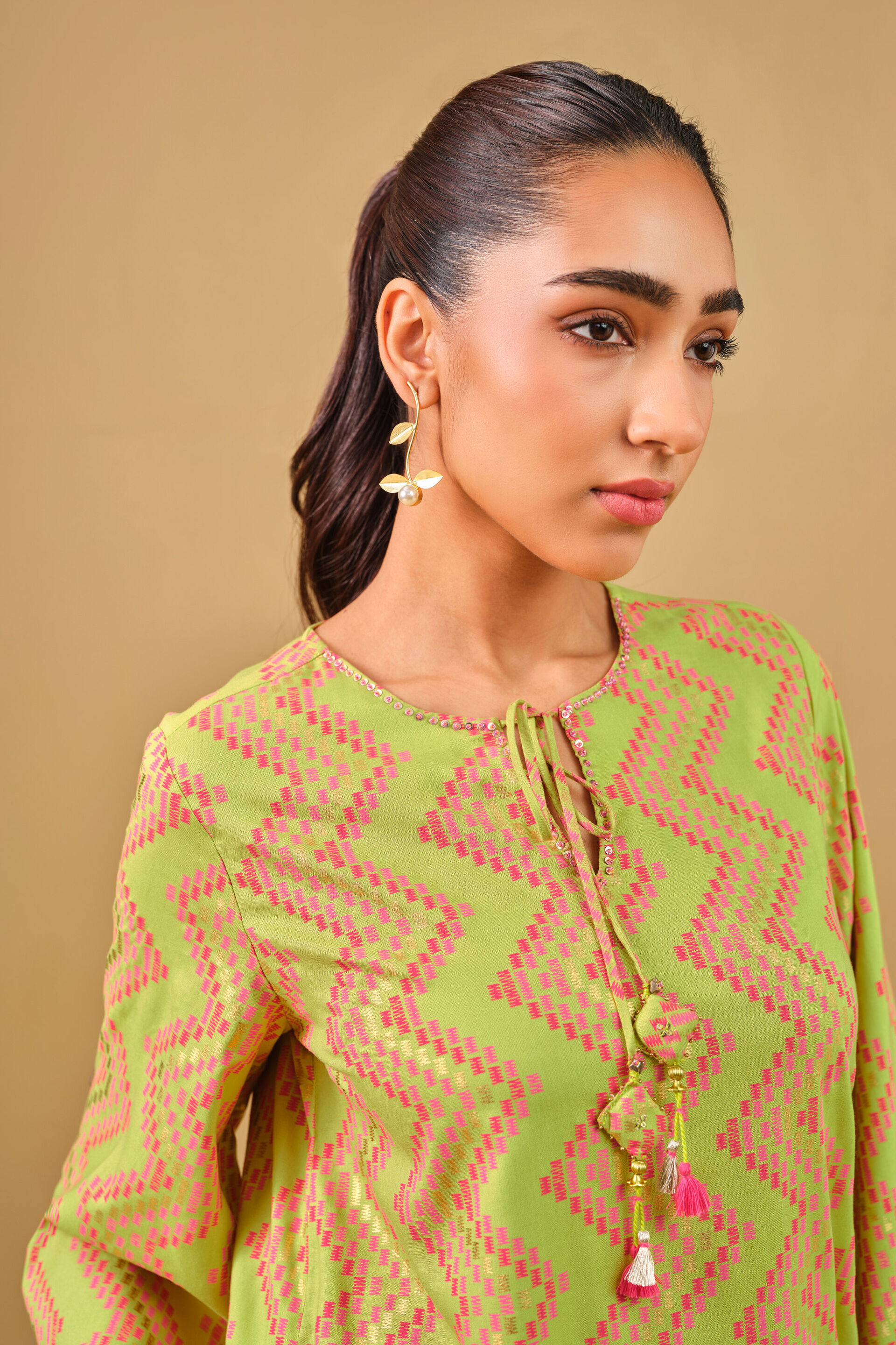 Lime Green Printed Viscose Kurta Set, Lime, image 4